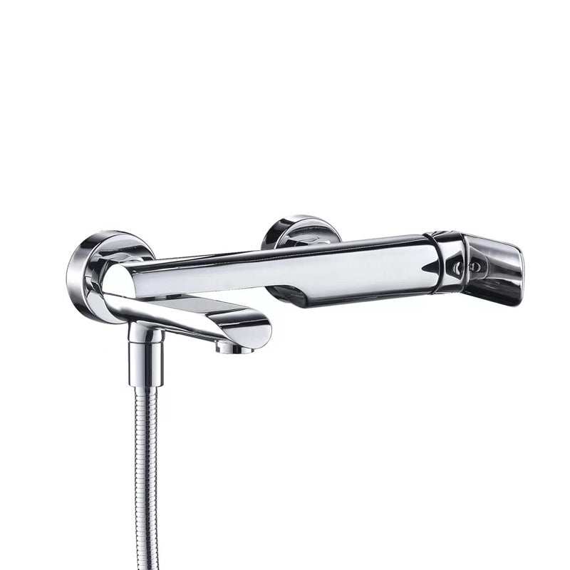 Swivel Tub Filler Wall Mount Single Lever Handle Brass Tub Filler with Hand Shower Chrome Hand Shower Not Included Risers Not Included Clearhalo 'Bathroom Remodel & Bathroom Fixtures' 'Bathtub Faucets' 'bathtub_faucets' 'Home Improvement' 'home_improvement' 'home_improvement_bathtub_faucets' 6835781