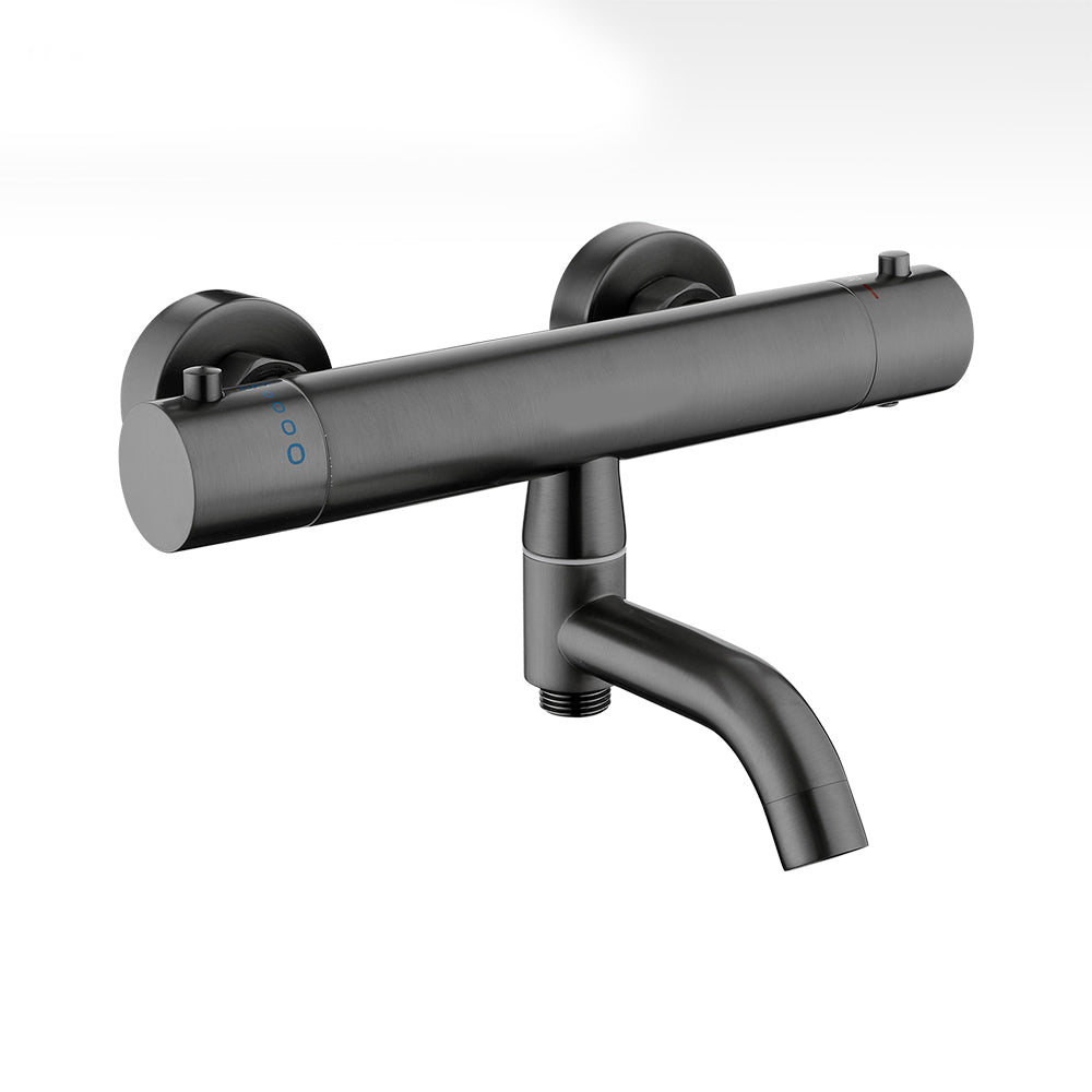 Handshower Tub Filler Black Brass Double Knob Handle Swivel Wall Mount Tub Filler Straight Hand Shower Not Included Risers Not Included Clearhalo 'Bathroom Remodel & Bathroom Fixtures' 'Bathtub Faucets' 'bathtub_faucets' 'Home Improvement' 'home_improvement' 'home_improvement_bathtub_faucets' 6835815
