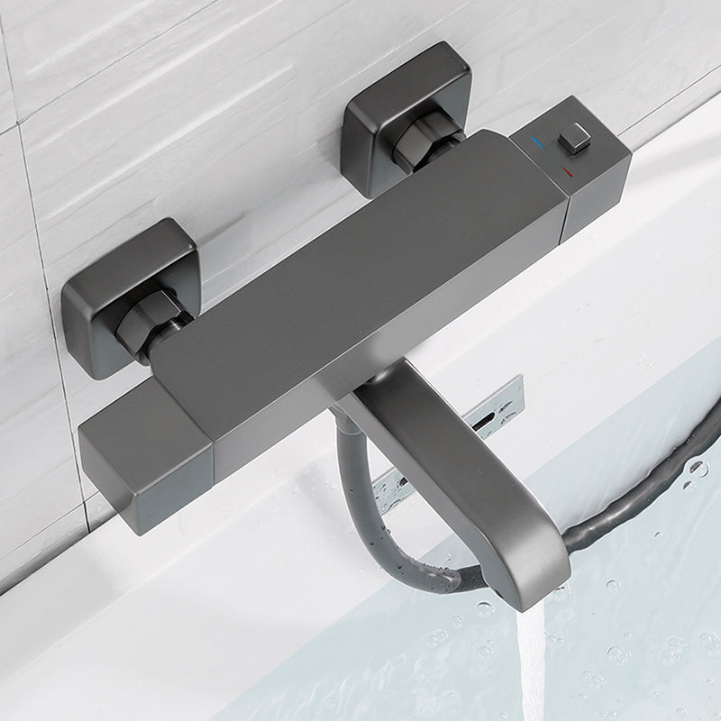 Black Tub Filler Wall-Mounted Brass Single Knob Handle Swivel Tub Filler with Handshower Clearhalo 'Bathroom Remodel & Bathroom Fixtures' 'Bathtub Faucets' 'bathtub_faucets' 'Home Improvement' 'home_improvement' 'home_improvement_bathtub_faucets' 6835828