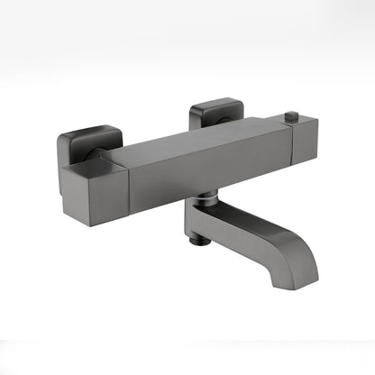 Black Tub Filler Wall-Mounted Brass Single Knob Handle Swivel Tub Filler with Handshower Square Rectangle Hand Shower Not Included Risers Not Included Clearhalo 'Bathroom Remodel & Bathroom Fixtures' 'Bathtub Faucets' 'bathtub_faucets' 'Home Improvement' 'home_improvement' 'home_improvement_bathtub_faucets' 6835831