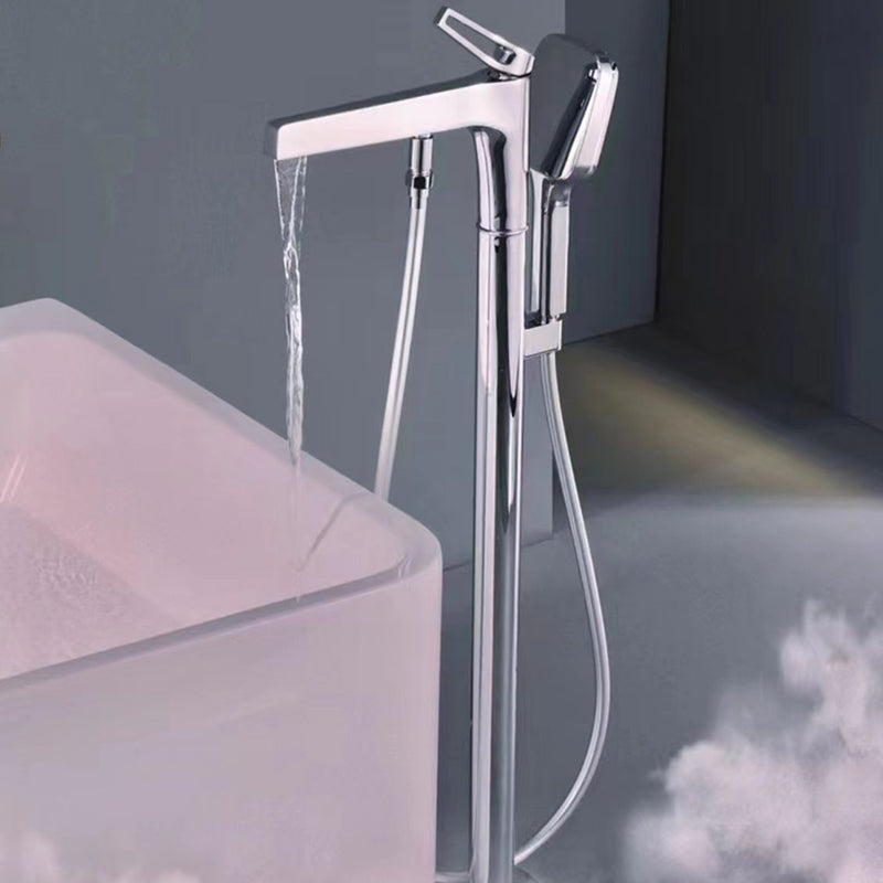 Bathroom Faucet Floor Standing Handheld Shower Head Rod Handle Faucet Clearhalo 'Bathroom Remodel & Bathroom Fixtures' 'Bathtub Faucets' 'bathtub_faucets' 'Home Improvement' 'home_improvement' 'home_improvement_bathtub_faucets' 6835841