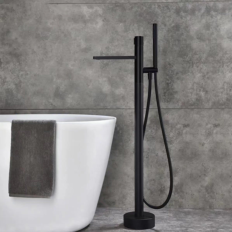 Bathroom Faucet Floor Standing Handheld Shower Head Rod Handle Faucet Matte Black Clearhalo 'Bathroom Remodel & Bathroom Fixtures' 'Bathtub Faucets' 'bathtub_faucets' 'Home Improvement' 'home_improvement' 'home_improvement_bathtub_faucets' 6835842