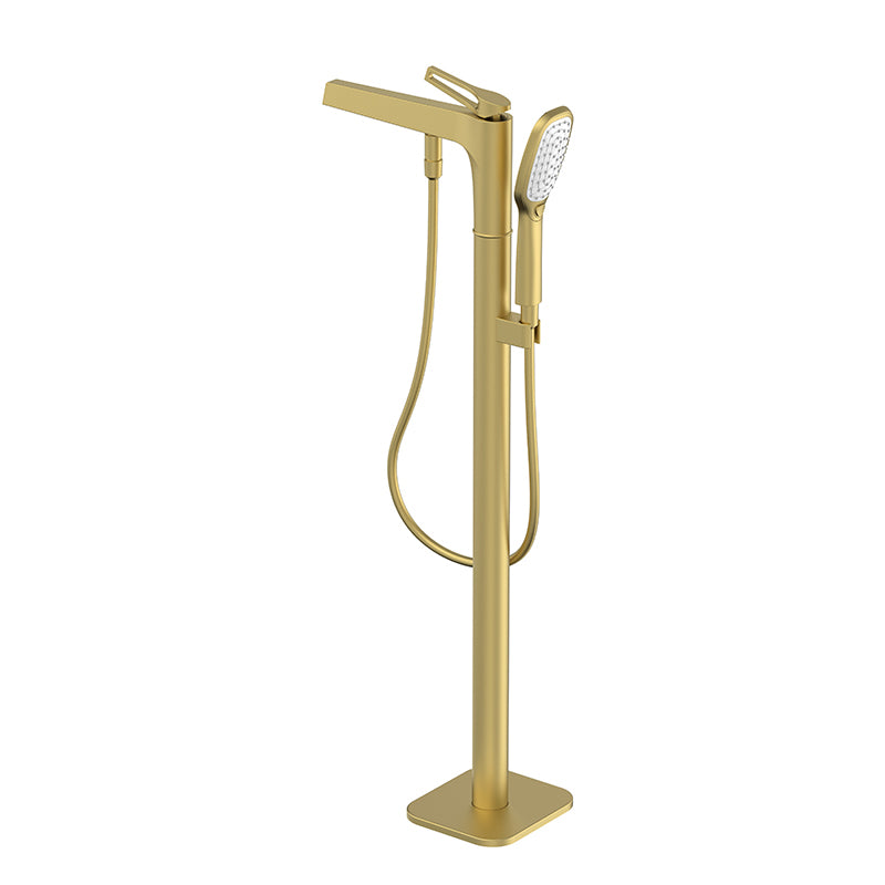 Bathroom Faucet Floor Standing Handheld Shower Head Rod Handle Faucet Gold Clearhalo 'Bathroom Remodel & Bathroom Fixtures' 'Bathtub Faucets' 'bathtub_faucets' 'Home Improvement' 'home_improvement' 'home_improvement_bathtub_faucets' 6835849