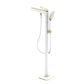 Bathroom Faucet Floor Standing Handheld Shower Head Rod Handle Faucet White-Gold Clearhalo 'Bathroom Remodel & Bathroom Fixtures' 'Bathtub Faucets' 'bathtub_faucets' 'Home Improvement' 'home_improvement' 'home_improvement_bathtub_faucets' 6835851