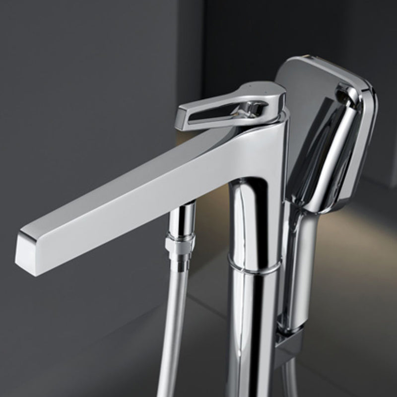 Bathroom Faucet Floor Standing Handheld Shower Head Rod Handle Faucet Clearhalo 'Bathroom Remodel & Bathroom Fixtures' 'Bathtub Faucets' 'bathtub_faucets' 'Home Improvement' 'home_improvement' 'home_improvement_bathtub_faucets' 6835852