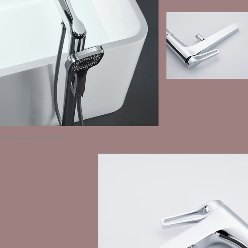Bathroom Faucet Floor Standing Handheld Shower Head Rod Handle Faucet Clearhalo 'Bathroom Remodel & Bathroom Fixtures' 'Bathtub Faucets' 'bathtub_faucets' 'Home Improvement' 'home_improvement' 'home_improvement_bathtub_faucets' 6835854