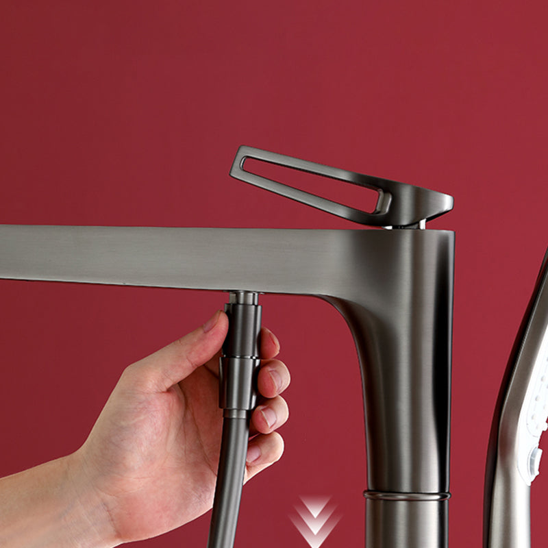 Bathroom Faucet Floor Standing Handheld Shower Head Rod Handle Faucet Clearhalo 'Bathroom Remodel & Bathroom Fixtures' 'Bathtub Faucets' 'bathtub_faucets' 'Home Improvement' 'home_improvement' 'home_improvement_bathtub_faucets' 6835855