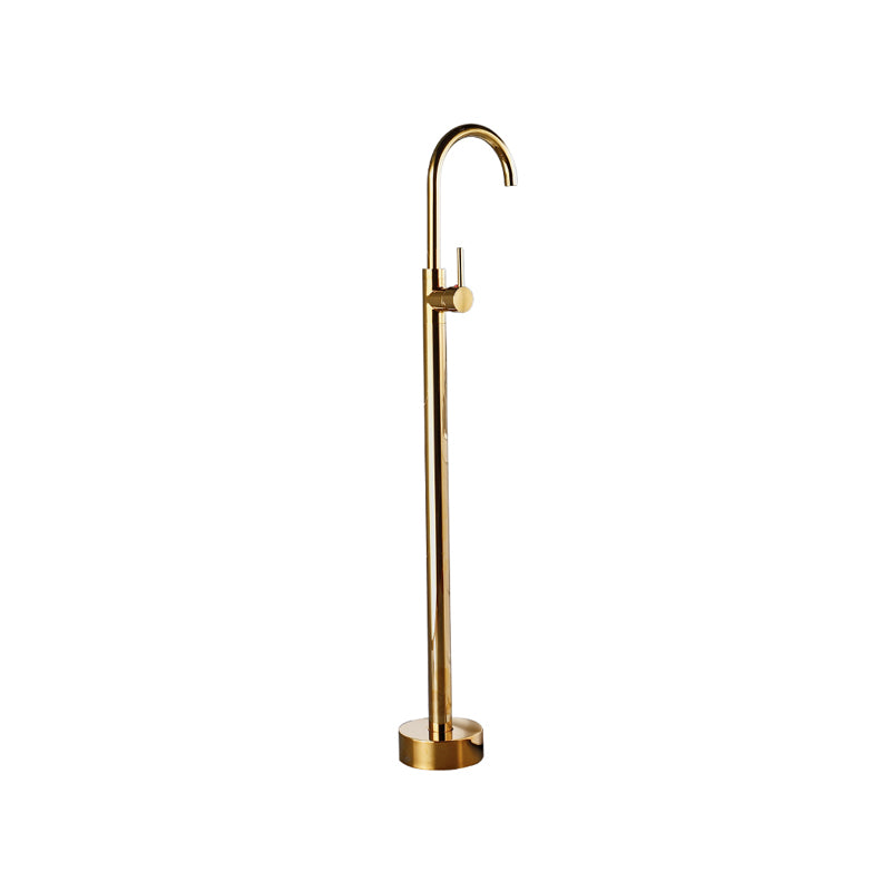 Modern Bathroom Faucet Floor Mounted Rod Handle Bathtub Faucet Gold Gooseneck High Arc Clearhalo 'Bathroom Remodel & Bathroom Fixtures' 'Bathtub Faucets' 'bathtub_faucets' 'Home Improvement' 'home_improvement' 'home_improvement_bathtub_faucets' 6835927