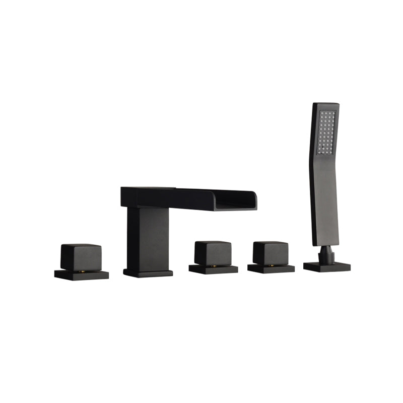 Modern Full Copper Deck Mounted Bath Faucet Trim Fixed Split Faucet Set Black 5 Hole Faucets Clearhalo 'Bathroom Remodel & Bathroom Fixtures' 'Bathtub Faucets' 'bathtub_faucets' 'Home Improvement' 'home_improvement' 'home_improvement_bathtub_faucets' 6835950