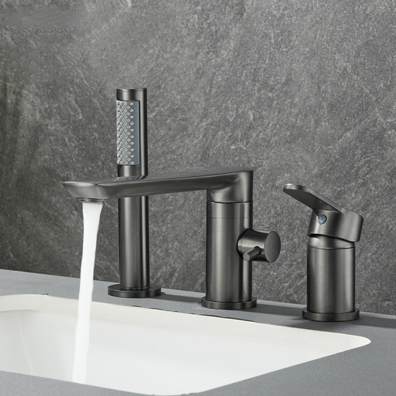 Modern Bathroom Faucet Two Handle Temperature Control Bathtub Faucet Gun Grey 1 Handle Faucets Clearhalo 'Bathroom Remodel & Bathroom Fixtures' 'Bathtub Faucets' 'bathtub_faucets' 'Home Improvement' 'home_improvement' 'home_improvement_bathtub_faucets' 6835973