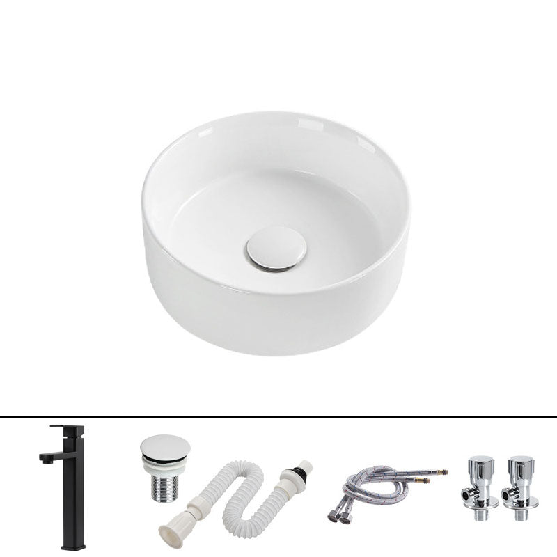 Modern Round Bathroom Sink Pop-Up Drain Vessel Bathroom Sink in white 11.8"L x 11.8"W x 4.3"H Common Sink with Faucet Clearhalo 'Bathroom Remodel & Bathroom Fixtures' 'Bathroom Sinks & Faucet Components' 'Bathroom Sinks' 'bathroom_sink' 'Home Improvement' 'home_improvement' 'home_improvement_bathroom_sink' 6836092
