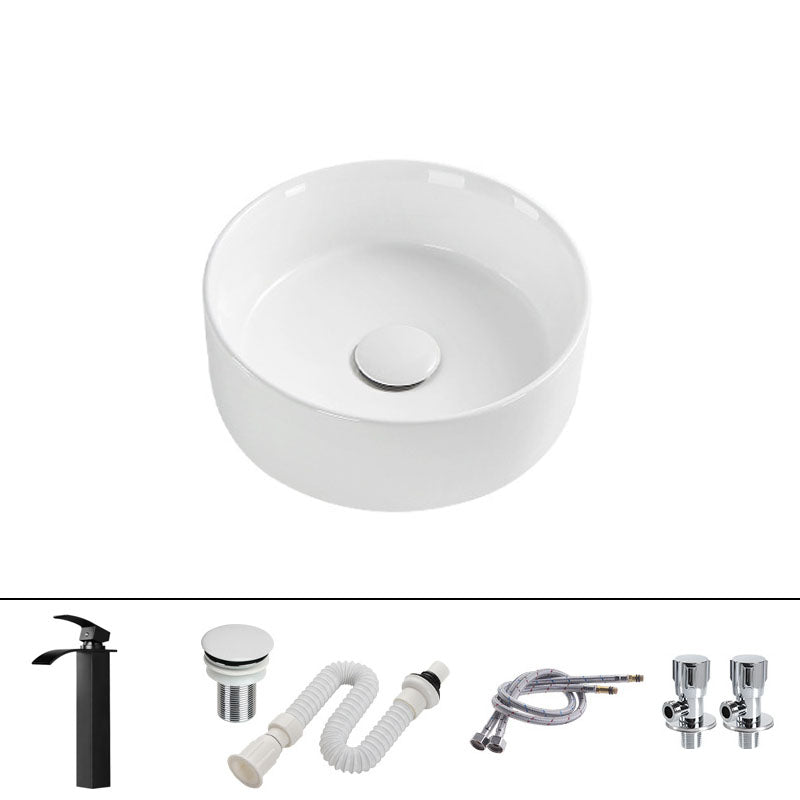 Modern Round Bathroom Sink Pop-Up Drain Vessel Bathroom Sink in white 11.8"L x 11.8"W x 4.3"H Waterfall Comes Out Sink with Faucet Clearhalo 'Bathroom Remodel & Bathroom Fixtures' 'Bathroom Sinks & Faucet Components' 'Bathroom Sinks' 'bathroom_sink' 'Home Improvement' 'home_improvement' 'home_improvement_bathroom_sink' 6836093