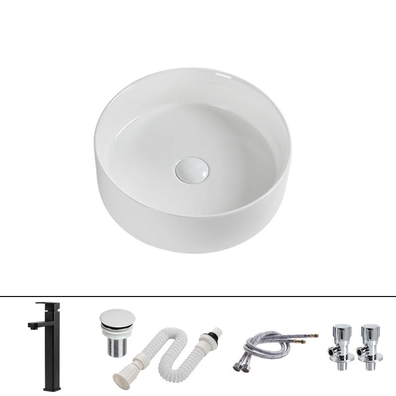 Modern Round Bathroom Sink Pop-Up Drain Vessel Bathroom Sink in white 14"L x 14"W x 5"H Common Sink with Faucet Clearhalo 'Bathroom Remodel & Bathroom Fixtures' 'Bathroom Sinks & Faucet Components' 'Bathroom Sinks' 'bathroom_sink' 'Home Improvement' 'home_improvement' 'home_improvement_bathroom_sink' 6836098