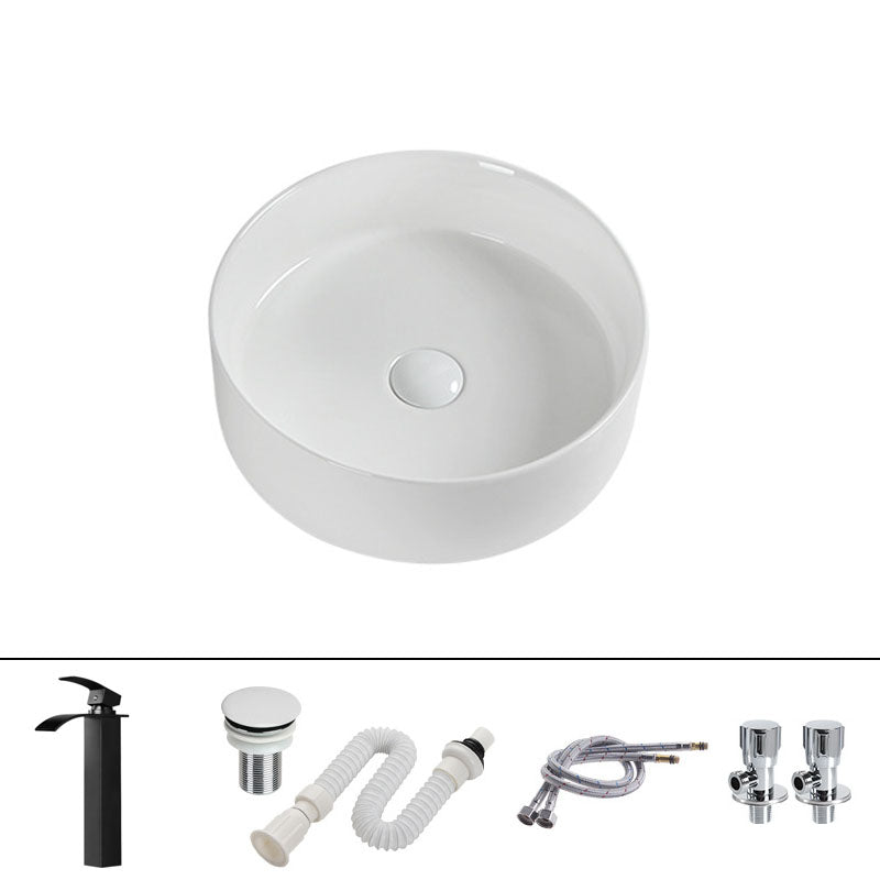 Modern Round Bathroom Sink Pop-Up Drain Vessel Bathroom Sink in white 14"L x 14"W x 5"H Waterfall Comes Out Sink with Faucet Clearhalo 'Bathroom Remodel & Bathroom Fixtures' 'Bathroom Sinks & Faucet Components' 'Bathroom Sinks' 'bathroom_sink' 'Home Improvement' 'home_improvement' 'home_improvement_bathroom_sink' 6836100