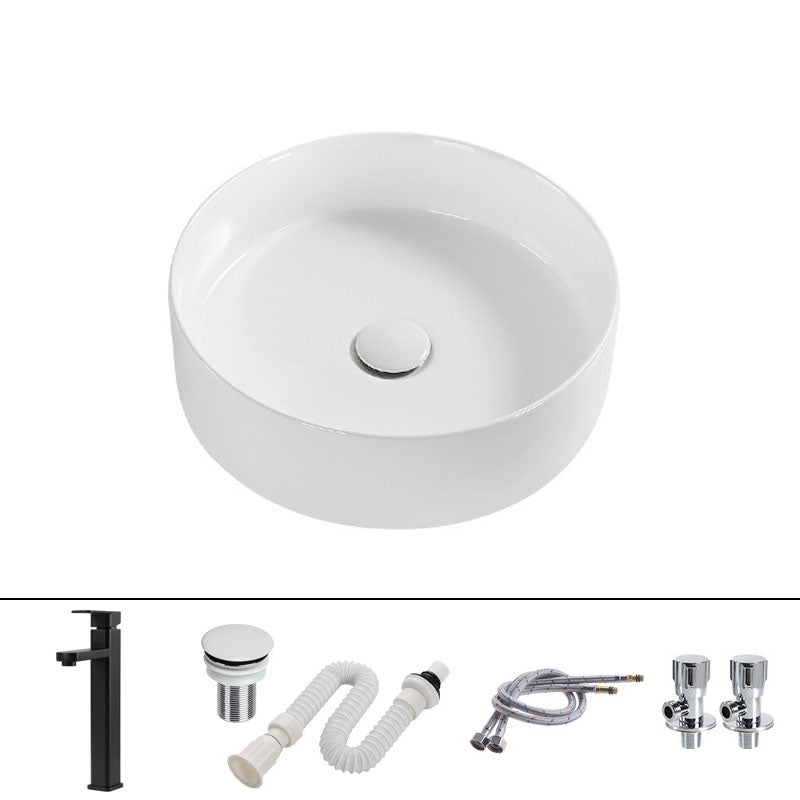 Modern Round Bathroom Sink Pop-Up Drain Vessel Bathroom Sink in white 16"L x 16"W x 5"H Common Sink with Faucet Clearhalo 'Bathroom Remodel & Bathroom Fixtures' 'Bathroom Sinks & Faucet Components' 'Bathroom Sinks' 'bathroom_sink' 'Home Improvement' 'home_improvement' 'home_improvement_bathroom_sink' 6836103