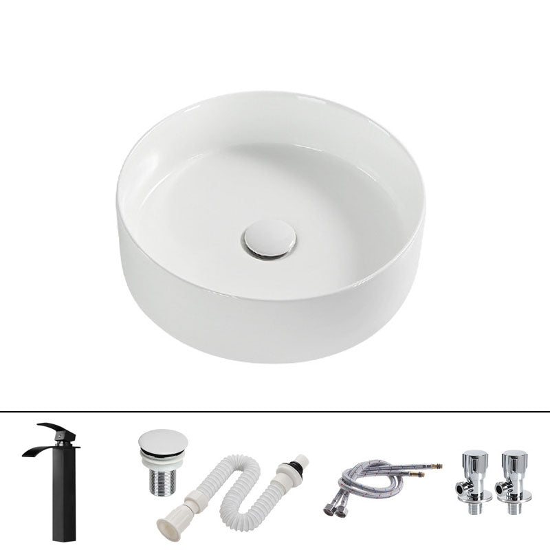 Modern Round Bathroom Sink Pop-Up Drain Vessel Bathroom Sink in white 16"L x 16"W x 5"H Waterfall Comes Out Sink with Faucet Clearhalo 'Bathroom Remodel & Bathroom Fixtures' 'Bathroom Sinks & Faucet Components' 'Bathroom Sinks' 'bathroom_sink' 'Home Improvement' 'home_improvement' 'home_improvement_bathroom_sink' 6836105
