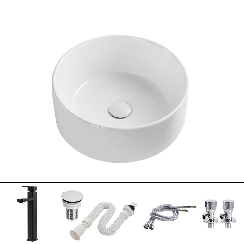 Modern Round Bathroom Sink Pop-Up Drain Vessel Bathroom Sink in white 16"L x 16"W x 6"H Common Sink with Faucet Clearhalo 'Bathroom Remodel & Bathroom Fixtures' 'Bathroom Sinks & Faucet Components' 'Bathroom Sinks' 'bathroom_sink' 'Home Improvement' 'home_improvement' 'home_improvement_bathroom_sink' 6836109
