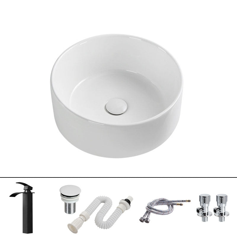 Modern Round Bathroom Sink Pop-Up Drain Vessel Bathroom Sink in white 16"L x 16"W x 6"H Waterfall Comes Out Sink with Faucet Clearhalo 'Bathroom Remodel & Bathroom Fixtures' 'Bathroom Sinks & Faucet Components' 'Bathroom Sinks' 'bathroom_sink' 'Home Improvement' 'home_improvement' 'home_improvement_bathroom_sink' 6836110
