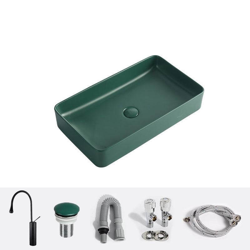 Modern Bathroom Sink Rectangular Vessel Lavatory Sink in Green 24"L x 14"W x 4"H Sink with Faucet Clearhalo 'Bathroom Remodel & Bathroom Fixtures' 'Bathroom Sinks & Faucet Components' 'Bathroom Sinks' 'bathroom_sink' 'Home Improvement' 'home_improvement' 'home_improvement_bathroom_sink' 6836143