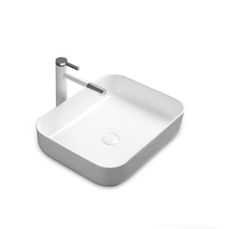 Modern Bathroom Sink Rectangular Porcelain Trough Sink with Pop-Up Drain 16.3"L x 16.3"W x 5.3"H Bright White Sink with Faucet Clearhalo 'Bathroom Remodel & Bathroom Fixtures' 'Bathroom Sinks & Faucet Components' 'Bathroom Sinks' 'bathroom_sink' 'Home Improvement' 'home_improvement' 'home_improvement_bathroom_sink' 6836192