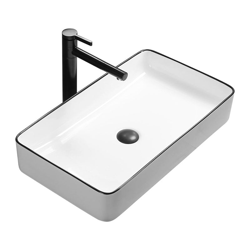 Modern Bathroom Sink Rectangular Porcelain Trough Sink with Pop-Up Drain Clearhalo 'Bathroom Remodel & Bathroom Fixtures' 'Bathroom Sinks & Faucet Components' 'Bathroom Sinks' 'bathroom_sink' 'Home Improvement' 'home_improvement' 'home_improvement_bathroom_sink' 6836194