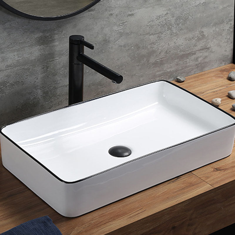 Modern Bathroom Sink Rectangular Porcelain Trough Sink with Pop-Up Drain Clearhalo 'Bathroom Remodel & Bathroom Fixtures' 'Bathroom Sinks & Faucet Components' 'Bathroom Sinks' 'bathroom_sink' 'Home Improvement' 'home_improvement' 'home_improvement_bathroom_sink' 6836197