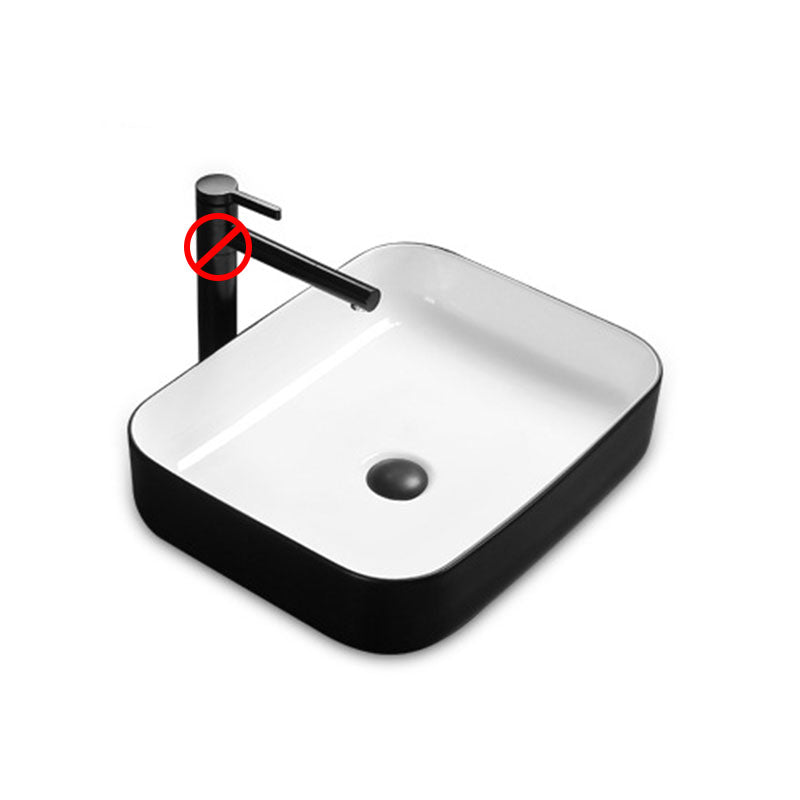 Modern Bathroom Sink Rectangular Porcelain Trough Sink with Pop-Up Drain 16.3"L x 16.3"W x 5.3"H Black White Sink Clearhalo 'Bathroom Remodel & Bathroom Fixtures' 'Bathroom Sinks & Faucet Components' 'Bathroom Sinks' 'bathroom_sink' 'Home Improvement' 'home_improvement' 'home_improvement_bathroom_sink' 6836198