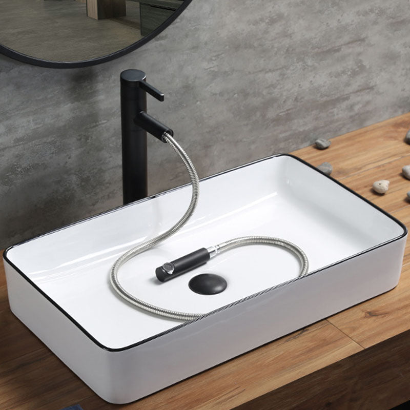 Modern Bathroom Sink Rectangular Porcelain Trough Sink with Pop-Up Drain Clearhalo 'Bathroom Remodel & Bathroom Fixtures' 'Bathroom Sinks & Faucet Components' 'Bathroom Sinks' 'bathroom_sink' 'Home Improvement' 'home_improvement' 'home_improvement_bathroom_sink' 6836199