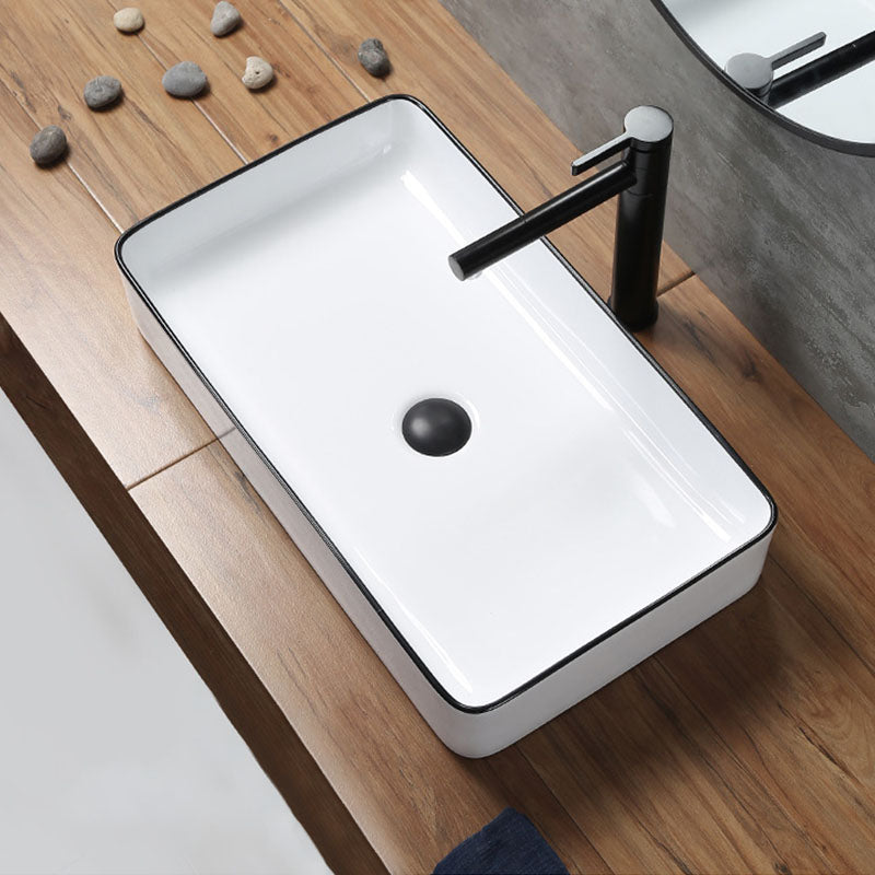 Modern Bathroom Sink Rectangular Porcelain Trough Sink with Pop-Up Drain Clearhalo 'Bathroom Remodel & Bathroom Fixtures' 'Bathroom Sinks & Faucet Components' 'Bathroom Sinks' 'bathroom_sink' 'Home Improvement' 'home_improvement' 'home_improvement_bathroom_sink' 6836203