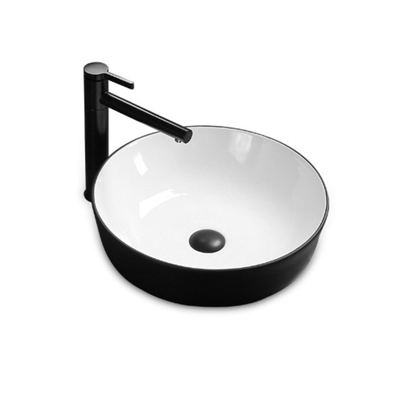 Modern Bathroom Sink Rectangular Porcelain Trough Sink with Pop-Up Drain 19.7"L x 15.7"W x 5.3"H Black White Sink with Faucet Clearhalo 'Bathroom Remodel & Bathroom Fixtures' 'Bathroom Sinks & Faucet Components' 'Bathroom Sinks' 'bathroom_sink' 'Home Improvement' 'home_improvement' 'home_improvement_bathroom_sink' 6836206