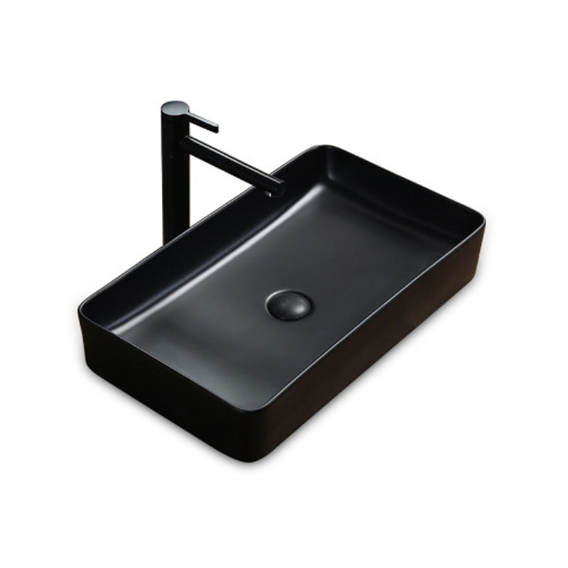 Modern Bathroom Sink Rectangular Porcelain Trough Sink with Pop-Up Drain 24"L x 14"W x 4"H Black Sink with Faucet Clearhalo 'Bathroom Remodel & Bathroom Fixtures' 'Bathroom Sinks & Faucet Components' 'Bathroom Sinks' 'bathroom_sink' 'Home Improvement' 'home_improvement' 'home_improvement_bathroom_sink' 6836212