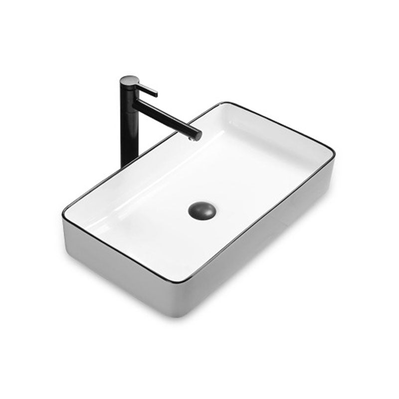 Modern Bathroom Sink Rectangular Porcelain Trough Sink with Pop-Up Drain 24"L x 14"W x 4"H White Sink with Faucet Clearhalo 'Bathroom Remodel & Bathroom Fixtures' 'Bathroom Sinks & Faucet Components' 'Bathroom Sinks' 'bathroom_sink' 'Home Improvement' 'home_improvement' 'home_improvement_bathroom_sink' 6836213