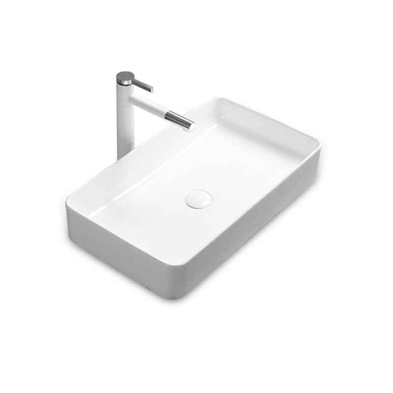 Modern Bathroom Sink Rectangular Porcelain Trough Sink with Pop-Up Drain 24"L x 14"W x 4"H Bright White Sink with Faucet Clearhalo 'Bathroom Remodel & Bathroom Fixtures' 'Bathroom Sinks & Faucet Components' 'Bathroom Sinks' 'bathroom_sink' 'Home Improvement' 'home_improvement' 'home_improvement_bathroom_sink' 6836215