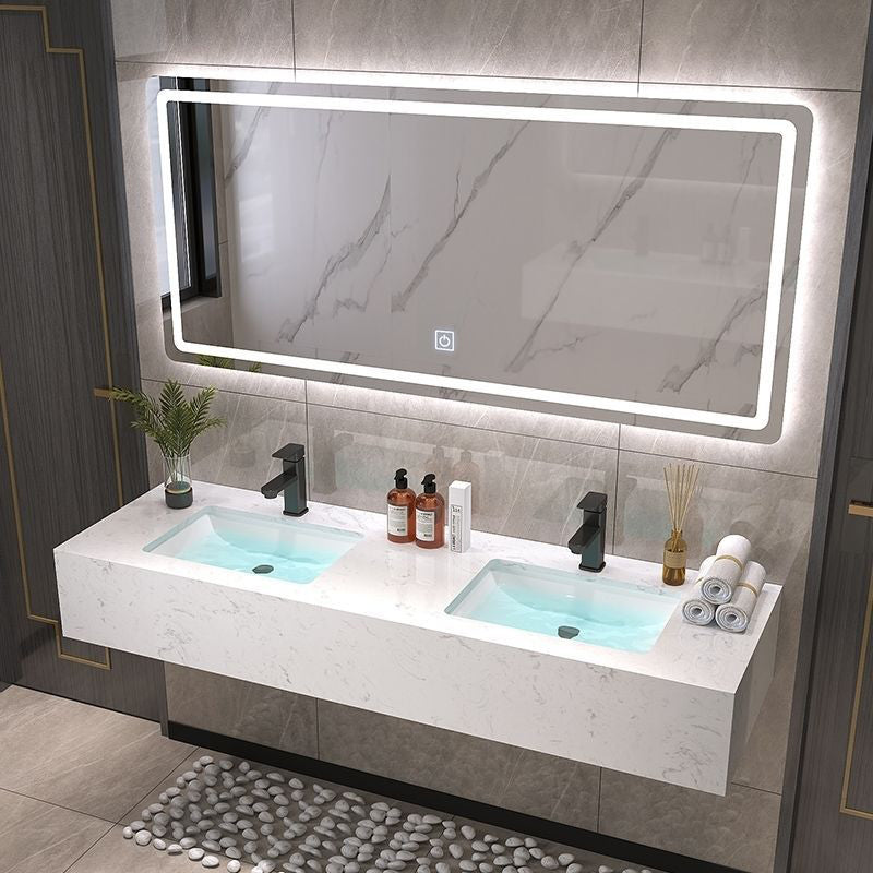 Bathroom Marble Vanity Set Modern Solid Color Sink Vanity with Mirror Vanity & Faucet & Mirrors Smart Control Included Clearhalo 'Bathroom Remodel & Bathroom Fixtures' 'Bathroom Vanities' 'bathroom_vanities' 'Home Improvement' 'home_improvement' 'home_improvement_bathroom_vanities' 6836274