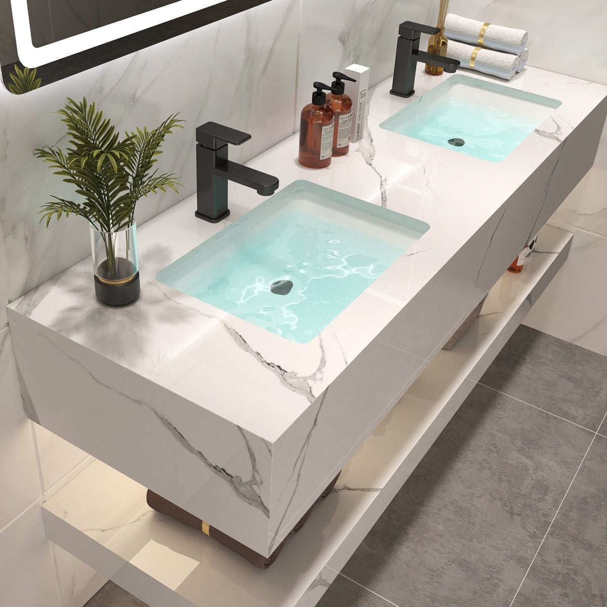 Bathroom Marble Vanity Set Modern Solid Color Sink Vanity with Mirror Clearhalo 'Bathroom Remodel & Bathroom Fixtures' 'Bathroom Vanities' 'bathroom_vanities' 'Home Improvement' 'home_improvement' 'home_improvement_bathroom_vanities' 6836277