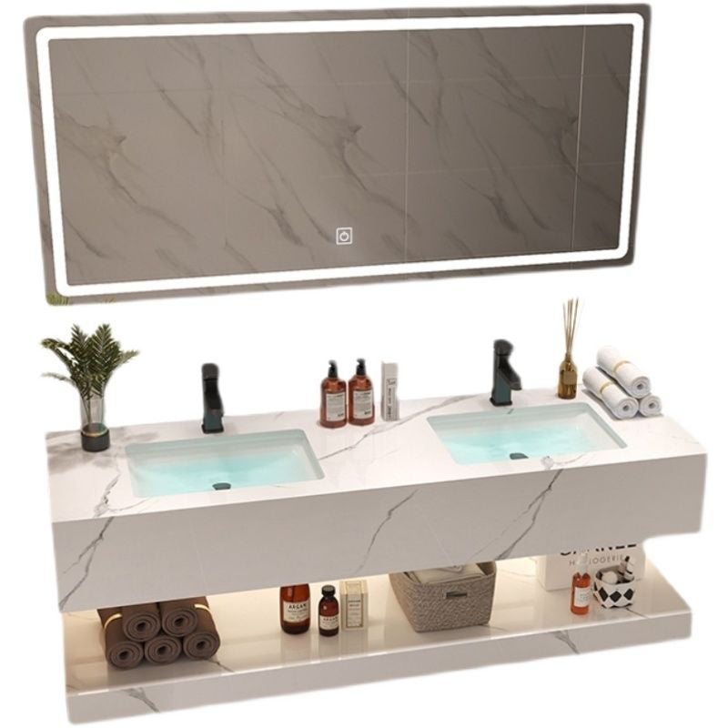 Bathroom Marble Vanity Set Modern Solid Color Sink Vanity with Mirror Clearhalo 'Bathroom Remodel & Bathroom Fixtures' 'Bathroom Vanities' 'bathroom_vanities' 'Home Improvement' 'home_improvement' 'home_improvement_bathroom_vanities' 6836280