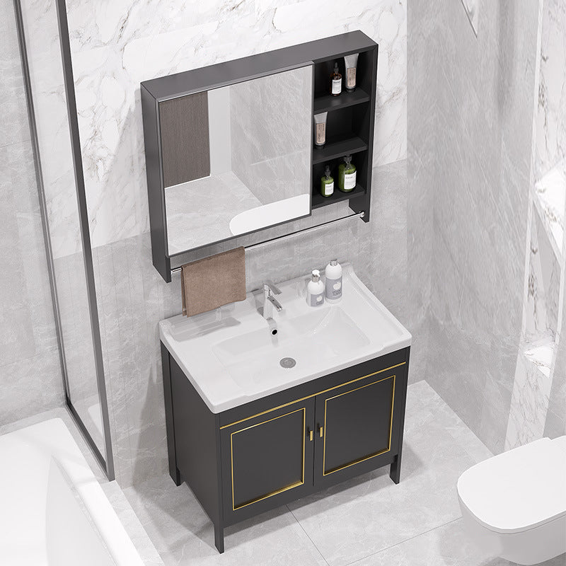 Gorgeous Bath Vanity Wall Mounted Standard Vanity Cabinet with Mirror Cabinet Vanity & Faucet & Mirror Cabinet Black Clearhalo 'Bathroom Remodel & Bathroom Fixtures' 'Bathroom Vanities' 'bathroom_vanities' 'Home Improvement' 'home_improvement' 'home_improvement_bathroom_vanities' 6836308