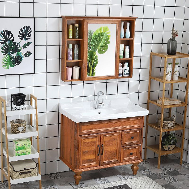Traditional Bathroom Vanity Free-standing Standard Mirror Cabinet Wooden Vanity Cabinet Clearhalo 'Bathroom Remodel & Bathroom Fixtures' 'Bathroom Vanities' 'bathroom_vanities' 'Home Improvement' 'home_improvement' 'home_improvement_bathroom_vanities' 6836335
