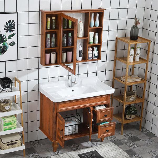 Traditional Bathroom Vanity Free-standing Standard Mirror Cabinet Wooden Vanity Cabinet Clearhalo 'Bathroom Remodel & Bathroom Fixtures' 'Bathroom Vanities' 'bathroom_vanities' 'Home Improvement' 'home_improvement' 'home_improvement_bathroom_vanities' 6836339