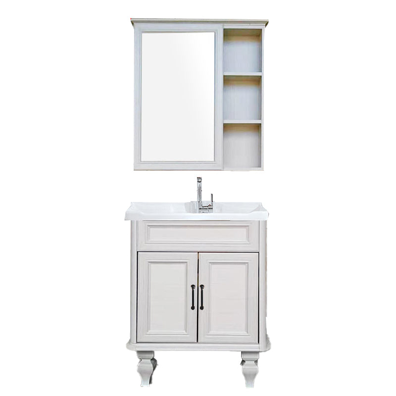 Traditional Bathroom Vanity Free-standing Standard Mirror Cabinet Wooden Vanity Cabinet Vanity & Faucet & Mirror Cabinet 28"L x 18.9"W x 32.7"H Beige Clearhalo 'Bathroom Remodel & Bathroom Fixtures' 'Bathroom Vanities' 'bathroom_vanities' 'Home Improvement' 'home_improvement' 'home_improvement_bathroom_vanities' 6836342