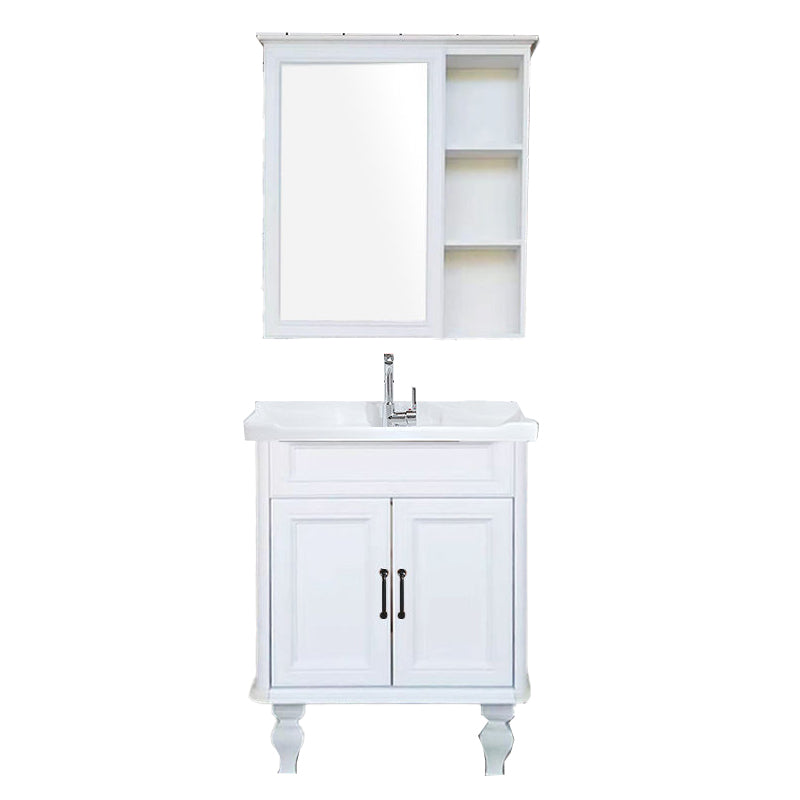 Traditional Bathroom Vanity Free-standing Standard Mirror Cabinet Wooden Vanity Cabinet Vanity & Faucet & Mirror Cabinet White Clearhalo 'Bathroom Remodel & Bathroom Fixtures' 'Bathroom Vanities' 'bathroom_vanities' 'Home Improvement' 'home_improvement' 'home_improvement_bathroom_vanities' 6836347