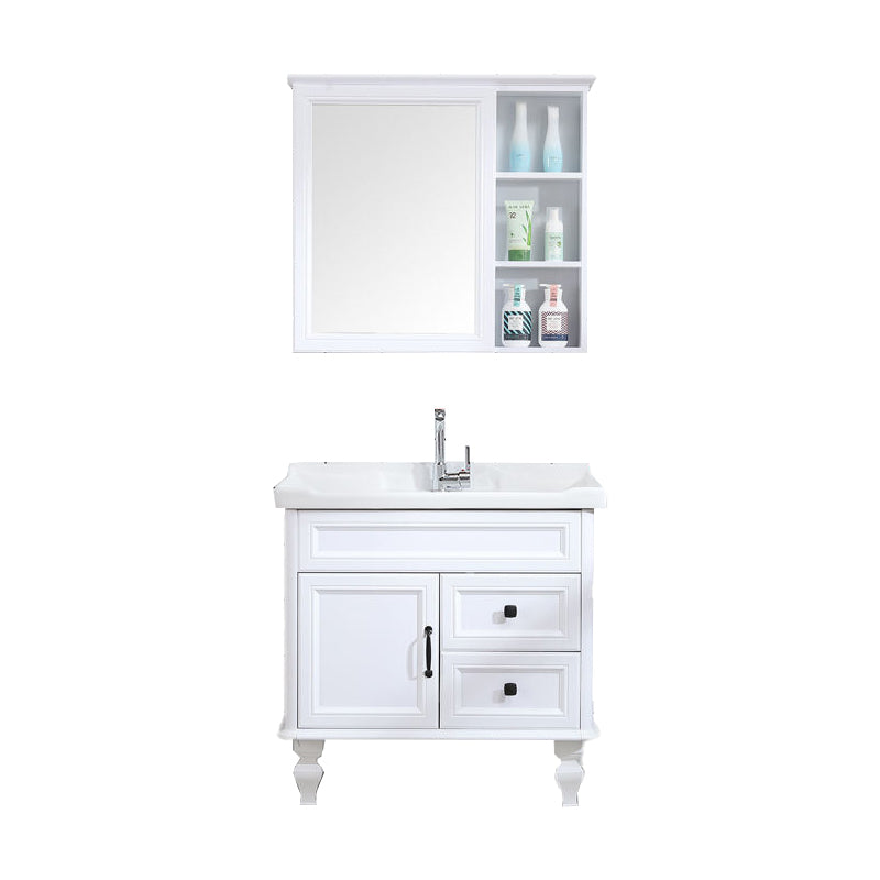 Traditional Bathroom Vanity Free-standing Standard Mirror Cabinet Wooden Vanity Cabinet Vanity & Faucet & Mirror Cabinet 31.9"L x 18.9"W x 32.7"H White Clearhalo 'Bathroom Remodel & Bathroom Fixtures' 'Bathroom Vanities' 'bathroom_vanities' 'Home Improvement' 'home_improvement' 'home_improvement_bathroom_vanities' 6836349