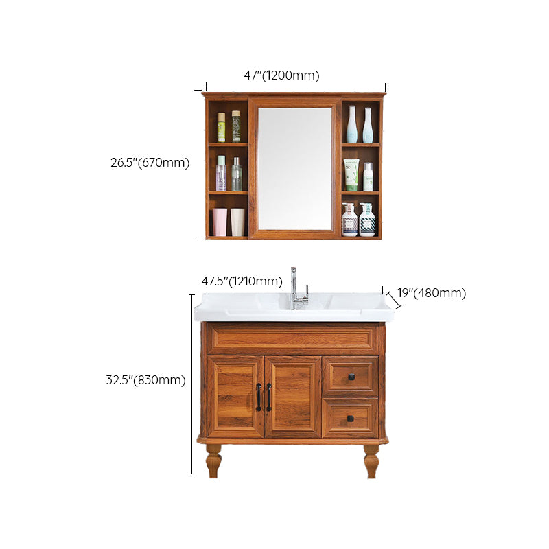 Traditional Bathroom Vanity Free-standing Standard Mirror Cabinet Wooden Vanity Cabinet Clearhalo 'Bathroom Remodel & Bathroom Fixtures' 'Bathroom Vanities' 'bathroom_vanities' 'Home Improvement' 'home_improvement' 'home_improvement_bathroom_vanities' 6836366