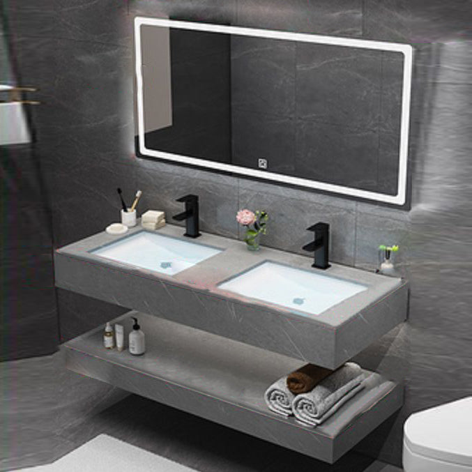 Modern Sink Vanity Wall Mounted Standard Bathroom Vanity with Mirror Vanity & Faucet & Mirrors 51"L x 20"W x 10"H Undermount Sink Clearhalo 'Bathroom Remodel & Bathroom Fixtures' 'Bathroom Vanities' 'bathroom_vanities' 'Home Improvement' 'home_improvement' 'home_improvement_bathroom_vanities' 6836378
