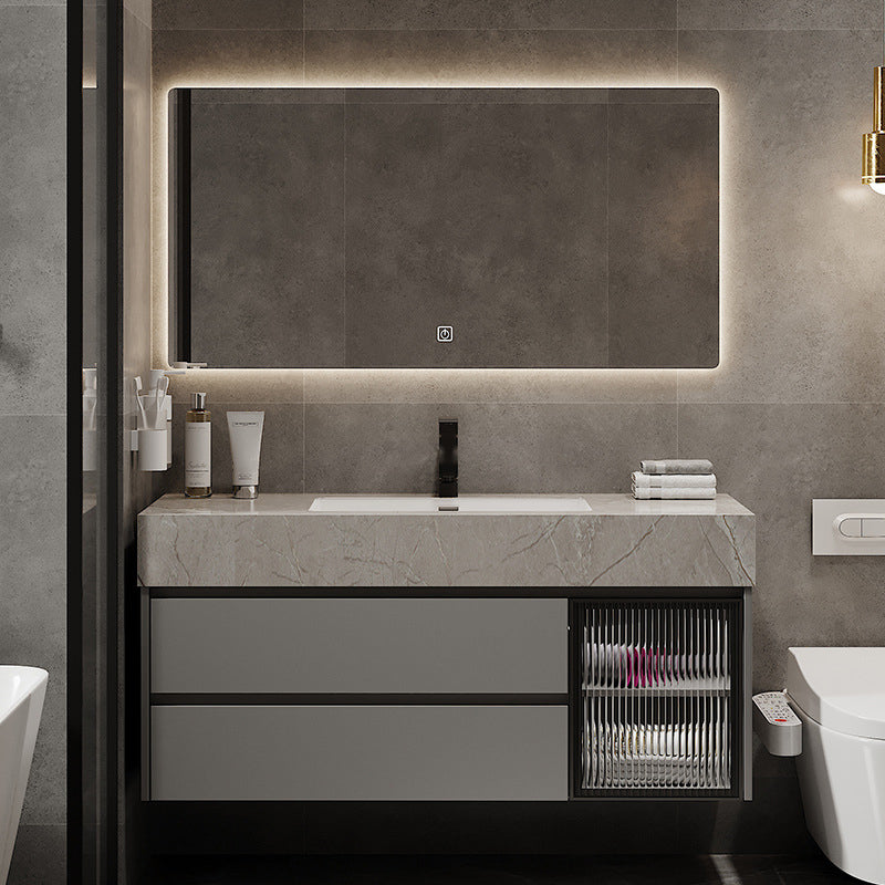 Modern Glass Vanity Sink Bathroom Wall-Mounted Vanity Cabinet with Mirror Cabinet Clearhalo 'Bathroom Remodel & Bathroom Fixtures' 'Bathroom Vanities' 'bathroom_vanities' 'Home Improvement' 'home_improvement' 'home_improvement_bathroom_vanities' 6836407