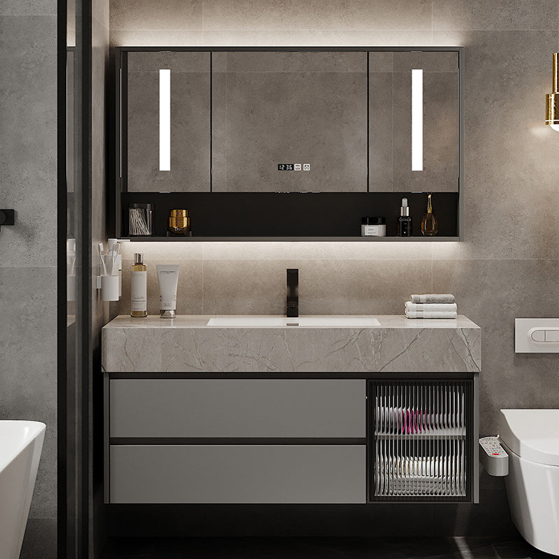 Modern Glass Vanity Sink Bathroom Wall-Mounted Vanity Cabinet with Mirror Cabinet Clearhalo 'Bathroom Remodel & Bathroom Fixtures' 'Bathroom Vanities' 'bathroom_vanities' 'Home Improvement' 'home_improvement' 'home_improvement_bathroom_vanities' 6836409