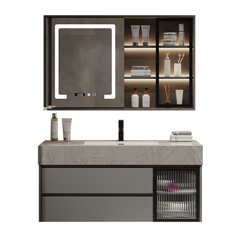 Modern Glass Vanity Sink Bathroom Wall-Mounted Vanity Cabinet with Mirror Cabinet Clearhalo 'Bathroom Remodel & Bathroom Fixtures' 'Bathroom Vanities' 'bathroom_vanities' 'Home Improvement' 'home_improvement' 'home_improvement_bathroom_vanities' 6836411