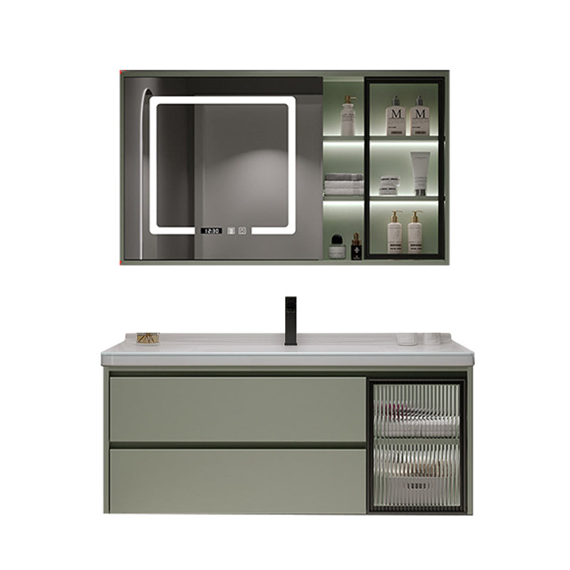 Contemporary Vanity Sink Wall-Mounted Bathroom Vanity Cabinet with Drawers Vanity & Faucet & Smart Medicine Cabinet 43.3"L x 19.7"W x 19.7"H Clearhalo 'Bathroom Remodel & Bathroom Fixtures' 'Bathroom Vanities' 'bathroom_vanities' 'Home Improvement' 'home_improvement' 'home_improvement_bathroom_vanities' 6836499