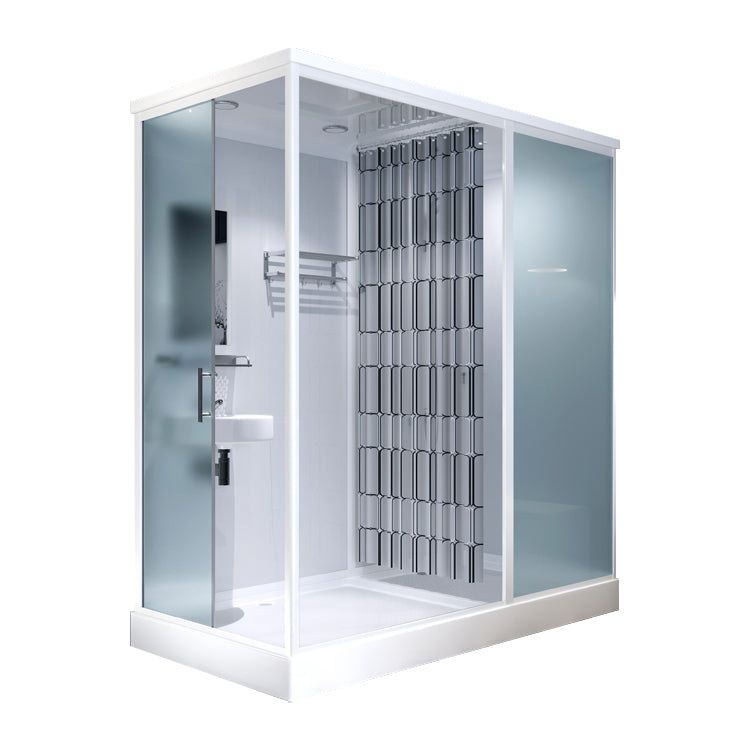 Modern Rectangular Sliding Shower Enclosure Framed Shower Enclosure with Tempered Glass 55"L x 43"W x 85"H Toilet Not Included Sided Opening Clearhalo 'Bathroom Remodel & Bathroom Fixtures' 'Home Improvement' 'home_improvement' 'home_improvement_shower_stalls_enclosures' 'Shower Stalls & Enclosures' 'shower_stalls_enclosures' 'Showers & Bathtubs' 6836533