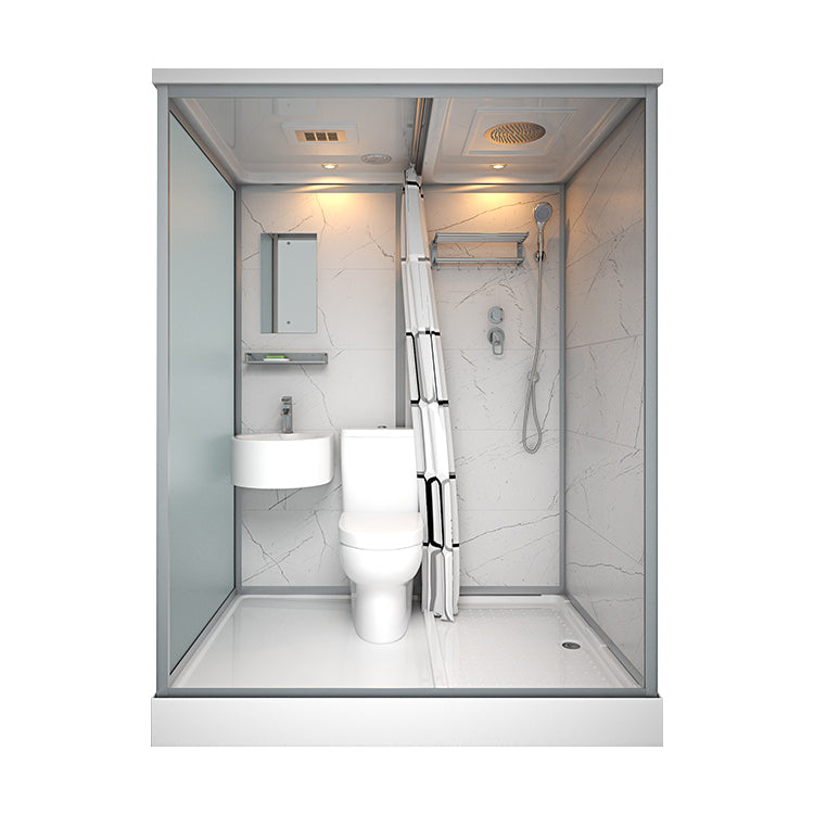 Modern Rectangular Sliding Shower Enclosure Framed Shower Enclosure with Tempered Glass 55"L x 43"W x 85"H Toilet Included Front Opening Clearhalo 'Bathroom Remodel & Bathroom Fixtures' 'Home Improvement' 'home_improvement' 'home_improvement_shower_stalls_enclosures' 'Shower Stalls & Enclosures' 'shower_stalls_enclosures' 'Showers & Bathtubs' 6836535